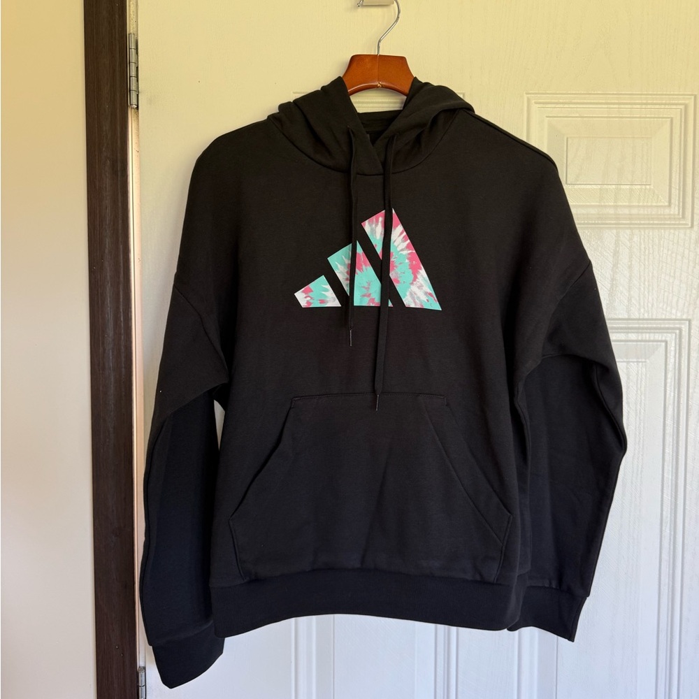 NWT black adidas hoodie tie dye logo - M